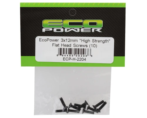 EcoPower 3mm "High Strength" Steel Flat Head Screws (10) (3x12mm) ECP-H-2204