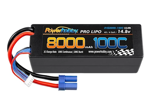 Power Hobby 4s 14.8V 8000MAH 100C Lipo Battery w EC5 Plug Hard Case PHB4S8000100CEC5 