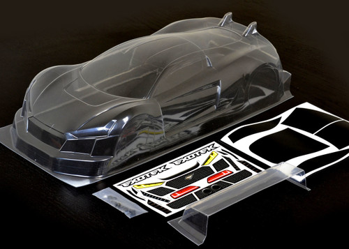 EXO1863  R TEK 1/10 USGT Race Clear Lexan Body, w/ Wing 190mm 1/10 GT polycarbonate body and wing set.