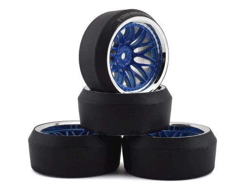 Firebrand RC Darkmatter XDR9 5° Pre-Mounted Slick Drift Tires (4) (Blue/Chrome) w/Diamond Tires, 12mm Hex & 9mm Offset   FBR1WHEDKM874