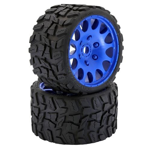 PHBPHT1141SBLUE Raptor Belted Monster Truck Tires / Wheels w 17mm Hex (2) Sport-Blue
