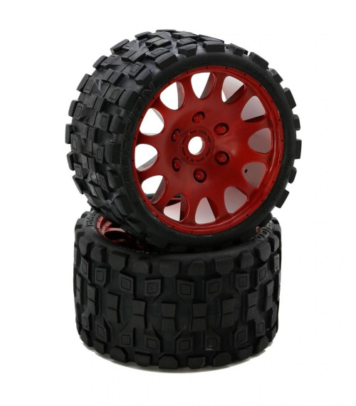 PHBPHT1131SRED Scorpion Belted Monster Truck Tires / Wheels w 17mm Hex (2) Sport-Red