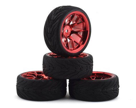 Firebrand RC Hypernova RT39 Pre-Mounted On-Road Tires (4) (Red Chrome) w/Fang Tires, 12mm Hex & 3mm/9mm Offset  FBR1WHEHYP886