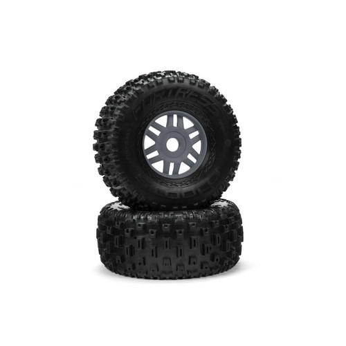 ARA550069 1/8 dBoots Fortress Front/Rear 2.4/3.3 Pre-Mounted Tires, 17mm Hex, Gunmetal (2) 