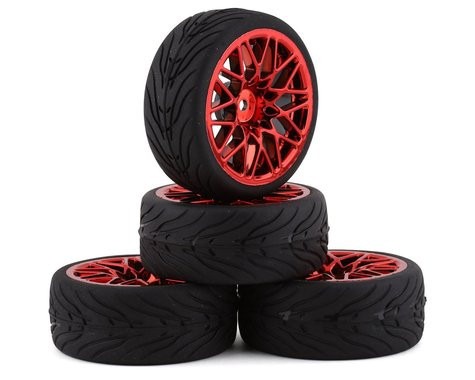 Yeah Racing Spec T Pre-Mounted On-Road Touring Tires w/LS Wheels (Red) (4) w/12mm Hex & 3mm Offset  YEA-WL-0108