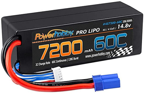 Power Hobby - 4S 14.8V 7200MAH 60C Hard Case Lipo Battery, w/ EC5 Connector