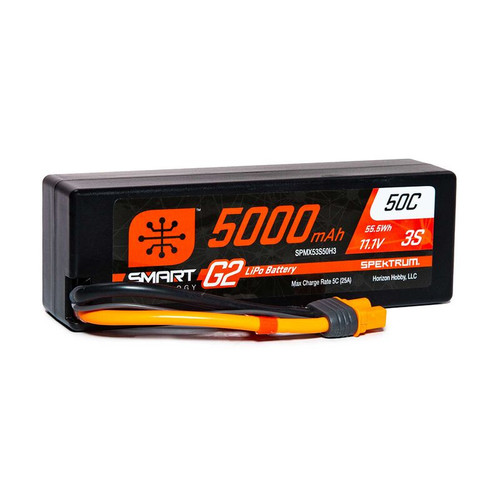 SPMX53S50H3 11.1V 5000mAh 3S 50C Smart G2 Hardcase LiPo Battery: IC3 