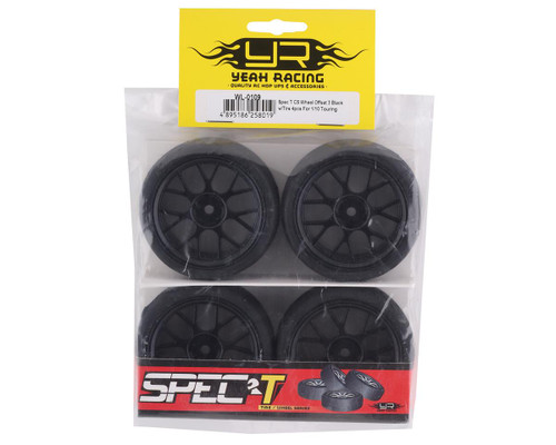  Yeah Racing Spec T Pre-Mounted On-Road Touring Tires w/CS Wheels (Black) (4) w/12mm Hex & 3mm Offset YEA-WL-0109