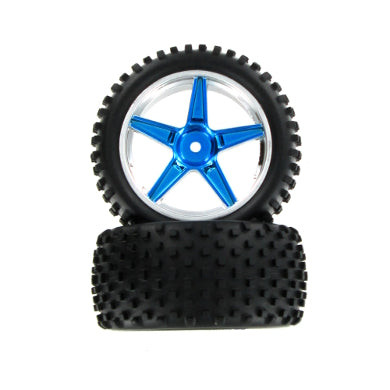 06026PB  Pre-Mounted 1/10th Buggy Rear Tires and Wheels (Blue/Chrome)(1pr) 