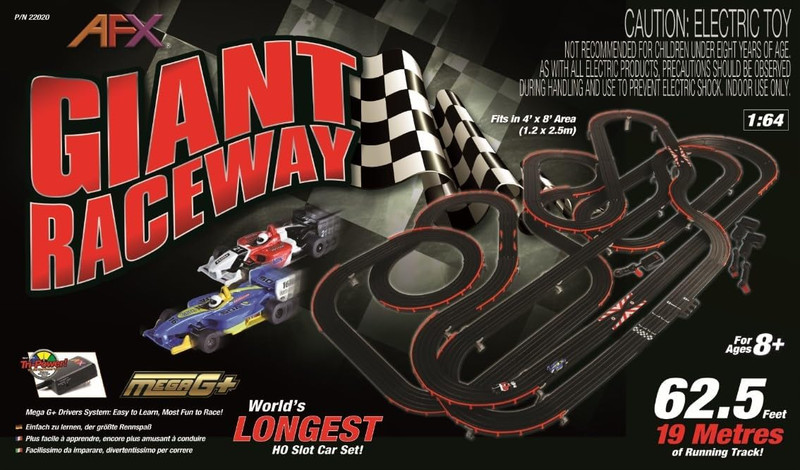 AFX22020  AFX Mega G+ Giant Raceway HO Slot Car Set w/o Digital Lap Counter 