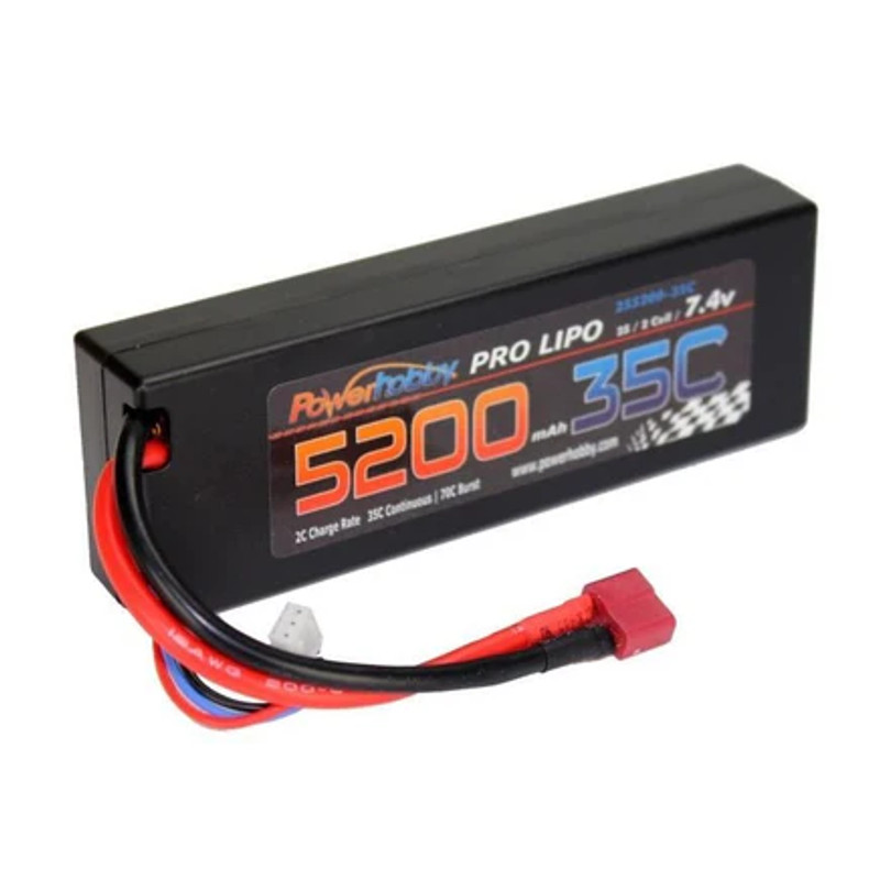 Power Hobby 5200mAh 7.4V 2S 35C LiPo Hard Case Battery w/Hardwired Deans Plug  PHB2S520035CDNS
