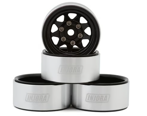 Injora 1.0" Deep Dish Stamped Steel Micro Rock Crawler Beadlock Wheels (15g ea) (Black) (4) YQW-1004BK