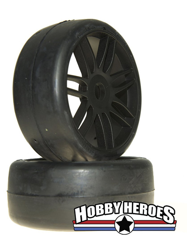GRP GTX02-S4 1:8 Slick Soft/Medium Black Spoked Belted Rubber Tires GRPGTX02-S4