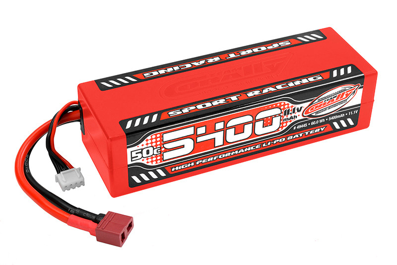 COR49445  5400mAh 11.1v 3S 50C Hardcase Sport Racing LiPo Battery with Hardwired T-Plug Connector