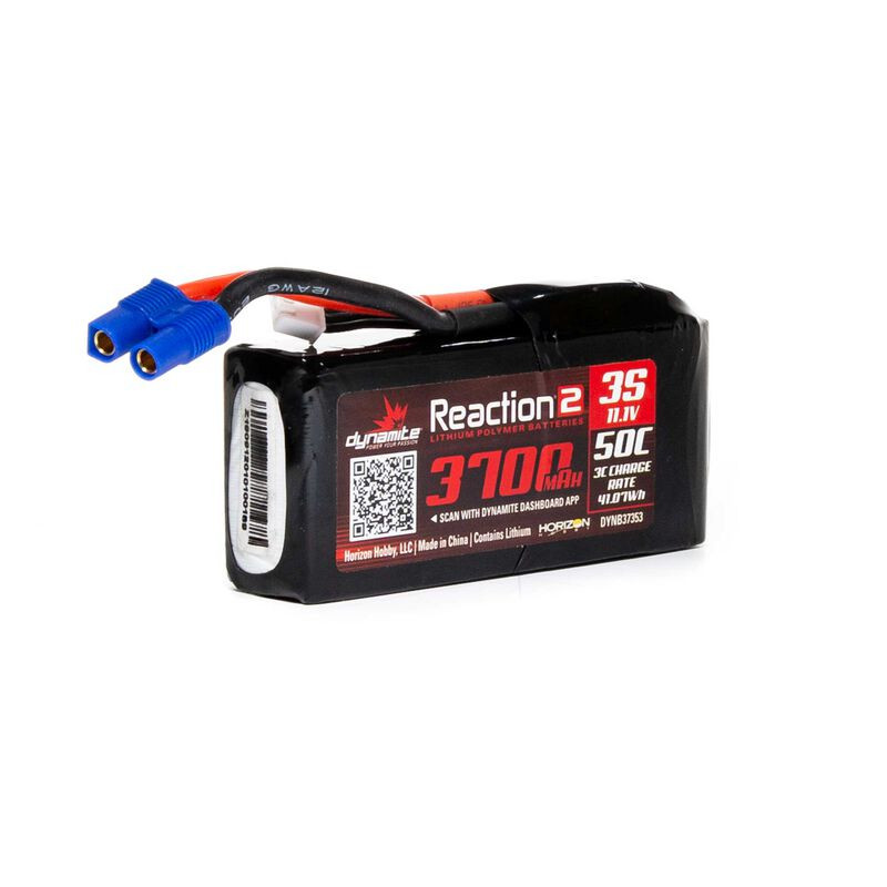 DYNB37353 11.1V 3700mAh 3S 50C Reaction 2 LiPo Battery: EC3  DYNB37353 11.1V 3700mAh 3S 50C Reaction 2 LiPo Battery: EC3