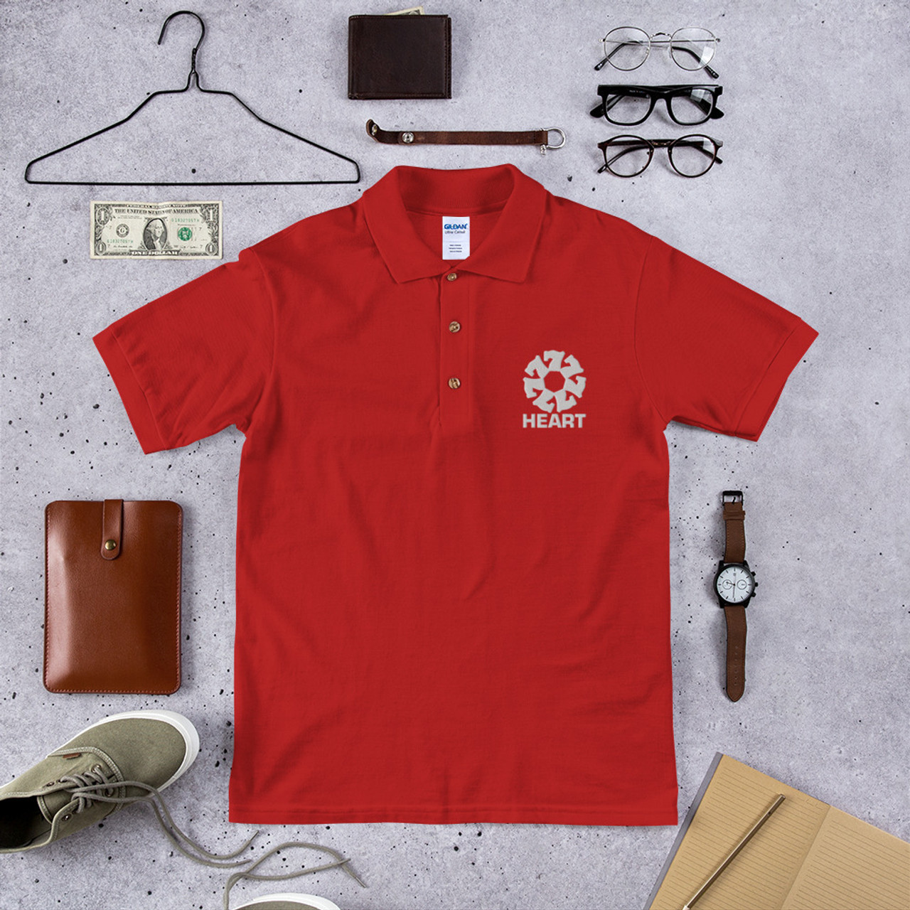 Heart Embroidered Polo Shirt - ShopAtVegas