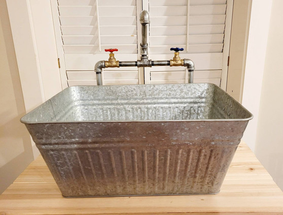 Rustic Laundry Sink and Faucet, Galvanized Steel