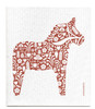 Red Dala Horse patterned reusable Swedish dishcloth made from cellulose and cotton by Jangneus