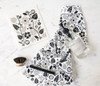 Garden Black  patterned Swedish tea towel with two matching reusable Garden Black Swedish dishcloths by Jangneus