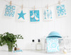 Turquoise sunflower patterned Scandinavian linen cotton kitchen towel by Jangneus