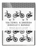 Leaves tea towel with two black bikes reusable Swedish dishcloths by Jangneus