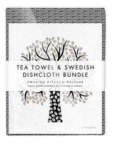 Leaves Tea Towel & 2 Tree Dishcloths Bundle – Black