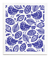 Blue robins patterned reusable Swedish dishcloth made from cellulose and cotton by Jangneus