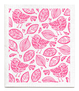 Pink robins patterned reusable Swedish dishcloth made from cellulose and cotton by Jangneus