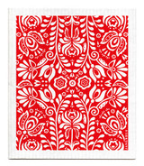 Red Scandi Bloom patterned reusable Swedish dishcloth made from cellulose and cotton by Jangneus