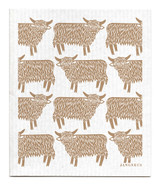 Sand Highland Cow patterned reusable Swedish dishcloth made from cellulose and cotton by Jangneus