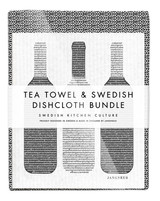 Leaves Tea Towel & 2 Wine Dishcloths Bundle – Black