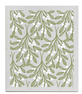 Green mistletoe patterned reusable Swedish dishcloth made from cellulose and cotton by Jangneus