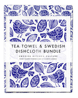 Blue robins tea towel with two matching reusable Swedish dishcloths by Jangneus