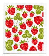 Red strawberries patterned reusable Swedish dishcloth made from cellulose and cotton by Jangneus