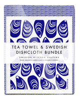 Leaves tea towel with two blue mussels reusable Swedish dishcloths by Jangneus