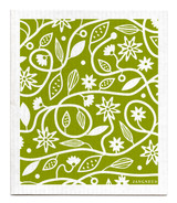 Green doodle flower patterned reusable Swedish dishcloth made from cellulose and cotton by Jangneus