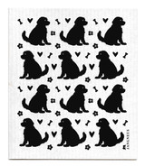 Black doodle dog patterned reusable Swedish dishcloth made from cellulose and cotton by Jangneus