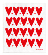Red mini heart patterned reusable Swedish dishcloth made from cellulose and cotton by Jangneus