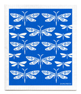 Blue dragonfly patterned reusable Swedish dishcloth made from cellulose and cotton by Jangneus