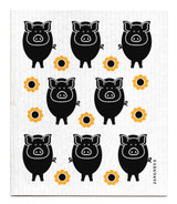 Black pigs patterned reusable Swedish dishcloth made from cellulose and cotton by Jangneus