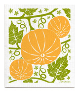 Ochre pumpkins patterned reusable Swedish dishcloth made from cellulose and cotton by Jangneus