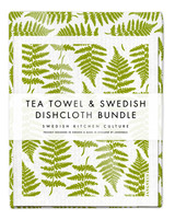 Fern tea towel with two matching Fern Swedish dishcloths in green by Jangneus