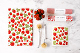 Strawberries Tea Towel with two matching reusable dishcloths by Jangneus