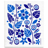 Blue garden patterned reusable Swedish dishcloth made from cellulose and cotton by Jangneus