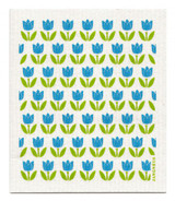 Turquoise Tulip patterned reusable Swedish dishcloth made from cellulose and cotton by Jangneus