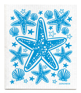 Turquoise starfish patterned reusable Swedish dishcloth made from cellulose and cotton by Jangneus