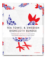 Blue hen tea towel with two matching reusable Swedish dishcloths by Jangneus