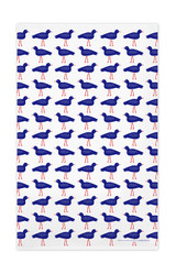 Blue bird patterned Scandinavian linen cotton kitchen towel by Jangneus