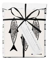 Black fish tea towel with two matching reusable Swedish dishcloths by Jangneus