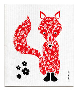 Red fox patterned reusable Swedish dishcloth made from cellulose and cotton by Jangneus